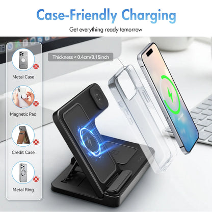 Wireless Charger,Magnetic Charging Stand Compatible with Iphone 17 16 15 14 13 12 11 Pro Max plus XS XR X 8,Charger for Apple Watch 9 8 7 6 5 4 3 2 SE, for Airpods 3 2 Pro,3 in 1 Charging Station