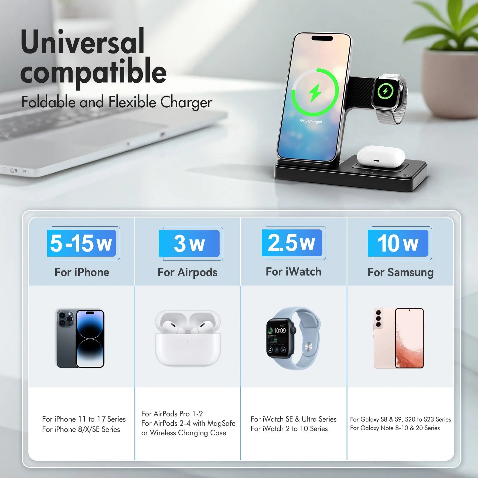 Wireless Charger,Magnetic Charging Stand Compatible with Iphone 17 16 15 14 13 12 11 Pro Max plus XS XR X 8,Charger for Apple Watch 9 8 7 6 5 4 3 2 SE, for Airpods 3 2 Pro,3 in 1 Charging Station
